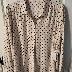 NWT Lauren Conrad Women's Plus Navy Polka Dot Blouse